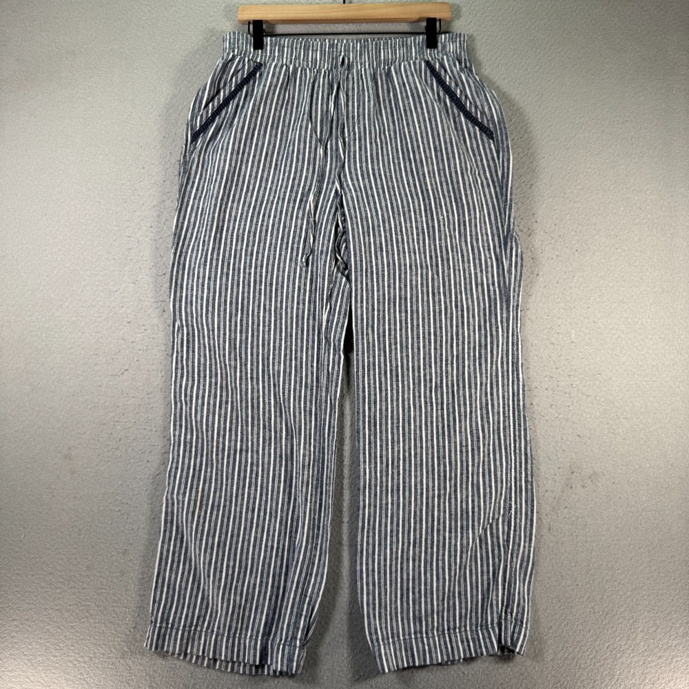 Briggs Wide Leg Pants Womens Large Blue Pinstripe Baggy Air Breathable Linen